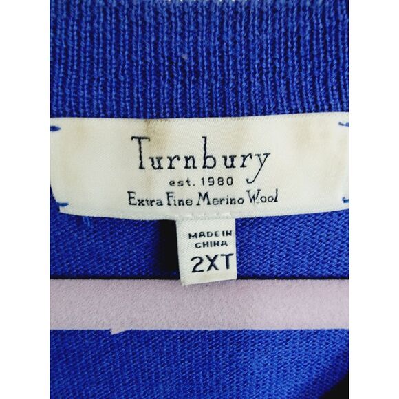 Turnbury 2XL Men's Extra Fine Merino Wool Sweater Royal Blue V-Neck LS - Picture 5 of 6